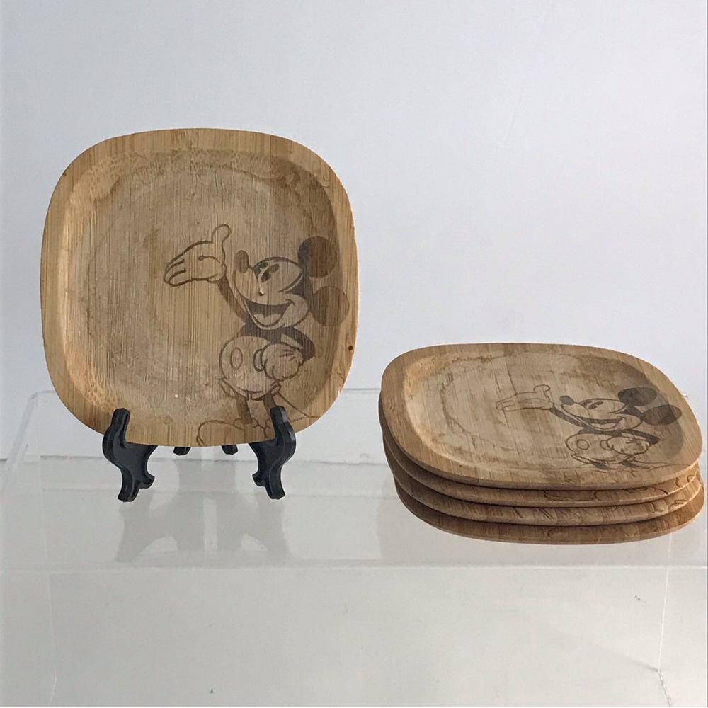 Set of 5 Mickey Mouse Bamboo Coasters - Vintage